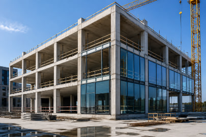 Bâtiment de bureaux en construction pré-fabriqué.