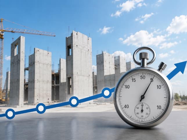 Des bâtiments avec un chronomètre en premier plan.
